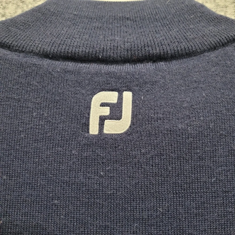 FootJoy Mens‎ Wool Full Zip Golf Sweater Navy Blue Windowpane Lined XLarge FJ